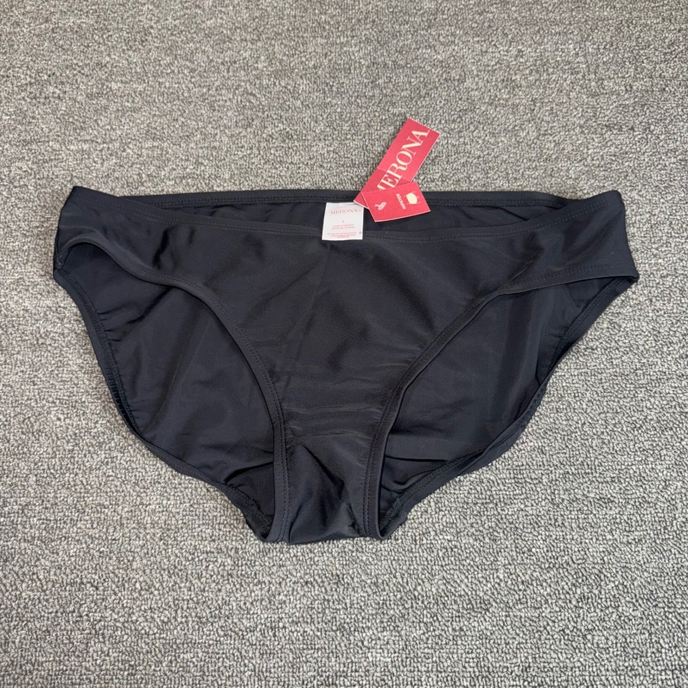 NWT Merona Womens Black Hipster Bikini Swim Bottom Solid Size Large NEW